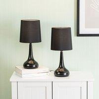 ValueLights Teardrop Pair of Compact Fabric Shades Black Bedside Touch Table Lamps