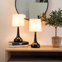 ValueLights Teardrop Pair of Compact Fabric Shades Black Bedside Touch Table Lamps in Baby Pink