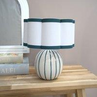 ValueLights Rohan Teal Stripe Ceramic Sphere Table Lamp with Teal Trim Shade in Green