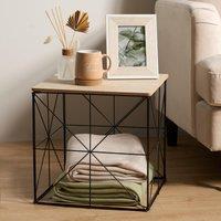 OHS Folding Side Coffee Table Cube Storage Wire Basket - Large in Light Brown