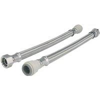 John Guest Braided Hose 500mm - 15mm X 1/2" TC (Pack Of 2) in Silver