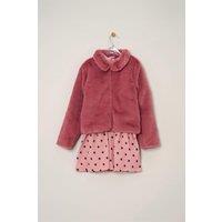 Miss Girl's Fur Jacket & Dress Outfit Set in Pink | Size: 12-18 m