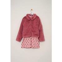 Miss Girl's Fur Jacket & Dress Outfit Set in Pink | Size: 9-12 m