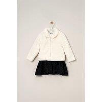 Miss Girl's Fur Jacket & Dress Outfit Set in Black | Size: 18-24 m
