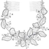 Jon Richard Women's Silver Plated Clear Crystal Olivia Pave Leaf Double Hair Comb - Gift Pouch