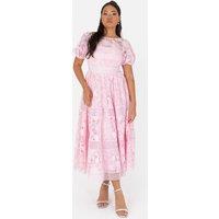 Maya Deluxe Women's Floral Lace Midi Dress in Pink | Size: 8