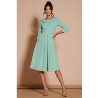 Jolie Moi Women's 3/4 Sleeve Fold Neck Midi Dress in Light Green | Size: 16
