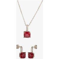T.H.Baker Women's Silver Red Cubic Zirconia Cushion-cut Pendant & Dropper Earring Set SET0470