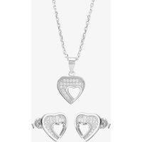 T.H.Baker Women's Silver Pave Cut-Out Heart Pendant & Earring Set E612067+E612067-P