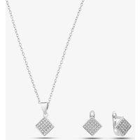 T.H.Baker Women's Silver & Cubic Zirconia Pave Diamond-Shape Necklace & Earring Set SET16182
