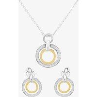 T.H.Baker Women's Two Tone Cubic Zirconia Double Open Circle Pendant & Earring Set SET12423 in Gold