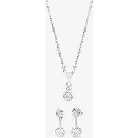 T.H.Baker Women's Silver Cubic Zirconia Bezel-set Graduated Pendant & Earring Set SET14071