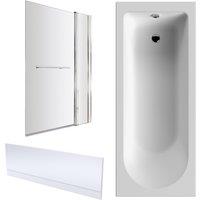 Balterley Round 1700x750 Shower Bath Set - Panel & Screen with Rail in White