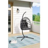 H&O Direct Outdoor Hanging Chair with Stand & Cushion in Dark Grey