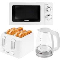 Geepas 1.7L Kettle, 4 Slice Toaster & 20L Microwave Oven Set in White