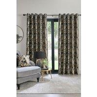 Laurence Llewelyn-Bowen 'Paradise Palm' Jacquard Palm Leaf Pair of Eyelet Curtains in Black | Size: 229 cm width x 183 cm drop