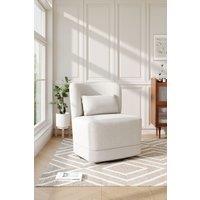 Teddy Fabric Curved Backrest Swivel Chair with Round Metal Base