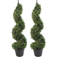 Leaf Artificial Pair of 90cm Tall Boxwood Tower Trees Topiary Spiral Metal in Green
