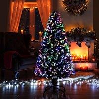 Shatchi 5Ft/150cm Multicolour Fibre Optic Christmas Tree LED Pre-Lit in Green | Size: 5ft