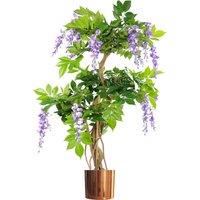 Leaf 110cm Artificial Purple Wisteria Tree with Copper Planter in Green