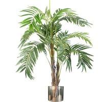 Leaf Artificial 120cm Realistic palm tree with pot with Silver Planter in Green