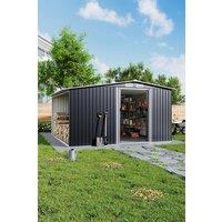 Metal Outdoor Garden Storage Shed with Log Storage