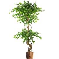 Leaf Artificial 150cm Twisted Trunk Fruticosa Ficus Tree Copper Planter in Green