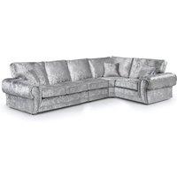 Furnishings For Less UK Chelsea Crushed Velvet Long 5 Seater Large Corner Sofa 3 Corner 1 Rolled Arms in Silver