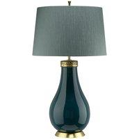 Netlighting Havering 1 Light Table Lamp AzureTurquoise with Aged Brass in Green