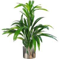 Leaf Artificial 65cm Large Bamboo Shrub Plant with Silver Planter in Green