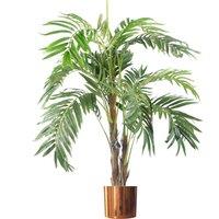 Leaf Artificial 120cm Realistic palm tree with pot with Copper Planter in Green