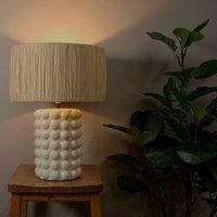 ValueLights Kiran Ceramic Stone Bubble Table Lamp with Raffia Lamp Shade in Cream