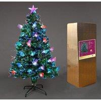 Shatchi 5Ft/150cm Butterflies Fibre Optic Christmas Tree LED Pre-Lit in Green | Size: 5ft