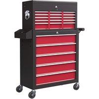 HOMCOM Rolling Tool Cabinet on Wheels with 14 Drawers, Pegboard & Side Rack, Lockable Top Tool Chest & Roller Cabinet Combo for Workshop & Hom in Red