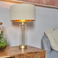 ValueLights Balan Glass & Matt Gold Table Lamp with Gold Metallic Inner Lamp Shade & LED Bulb in Natural