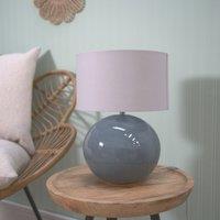 ValueLights Bosco Eucalyptus Teal Globe Ceramic Table Lamp with Fabric Shade & LED Bulb in Grey