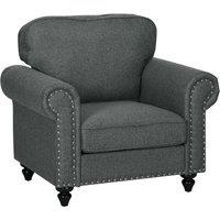 HOMCOM Mid-Century Modern Sofa, Fabric Sofa with Nailhead Trim, Charcoal Grey | Size: Medium