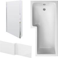 Balterley L Shape 1700x850 Shower Bath Set - Panel & Chrome Hinged Screen LH in White