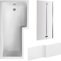 Balterley L Shape 1700x850 Bath with Panel & Chrome 2 Panel Hinge Screen RH in White
