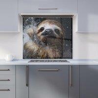 Warren Reed - Designer Gleeful Sloth Splashart Kitchen Splashback in Blue | Size: 700mm x 750mm