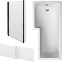Balterley L Shape 1700x850 Shower Bath Set - Panel & Black Return Screen LH in White