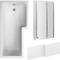Balterley L Shape 1700x850 Bath with Panel & Chrome 3 Panel Hinge Screen RH in White