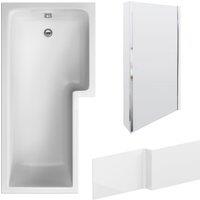 Balterley L Shape 1700x850 Shower Bath Set - Panel & Chrome Return Screen RH in White