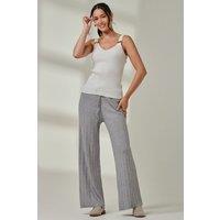 Jolie Moi Women's Ribbed Knit Wide Leg Trousers in Light Grey | Size: S/M