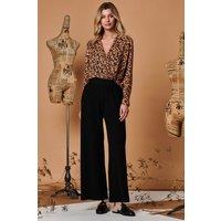 Jolie Moi Women's Vertical Line Knit Flared Pants in Black | Size: S/M