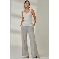 Jolie Moi Women's Vertical Line Knit Flared Pants in Light Grey | Size: S/M