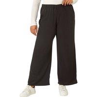 Roman Women's Curve Textured Elastic Waist Wide Leg Trouser in Black | Size: 20