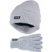 THMO Women's 3M Lined Chenille Thermal Beanie Hat & Gloves Set in Grey