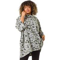 Roman Women's Curve Animal Print Roll Neck Top in Grey | Size: 18