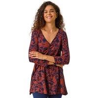 Roman Women's Printed Ruched Front Hanky Top in Brown | Size: 10